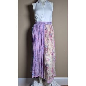 Boutique Floral Patchwork Cotton Crinkle Maxi Skirt Purple Pink XL One Size